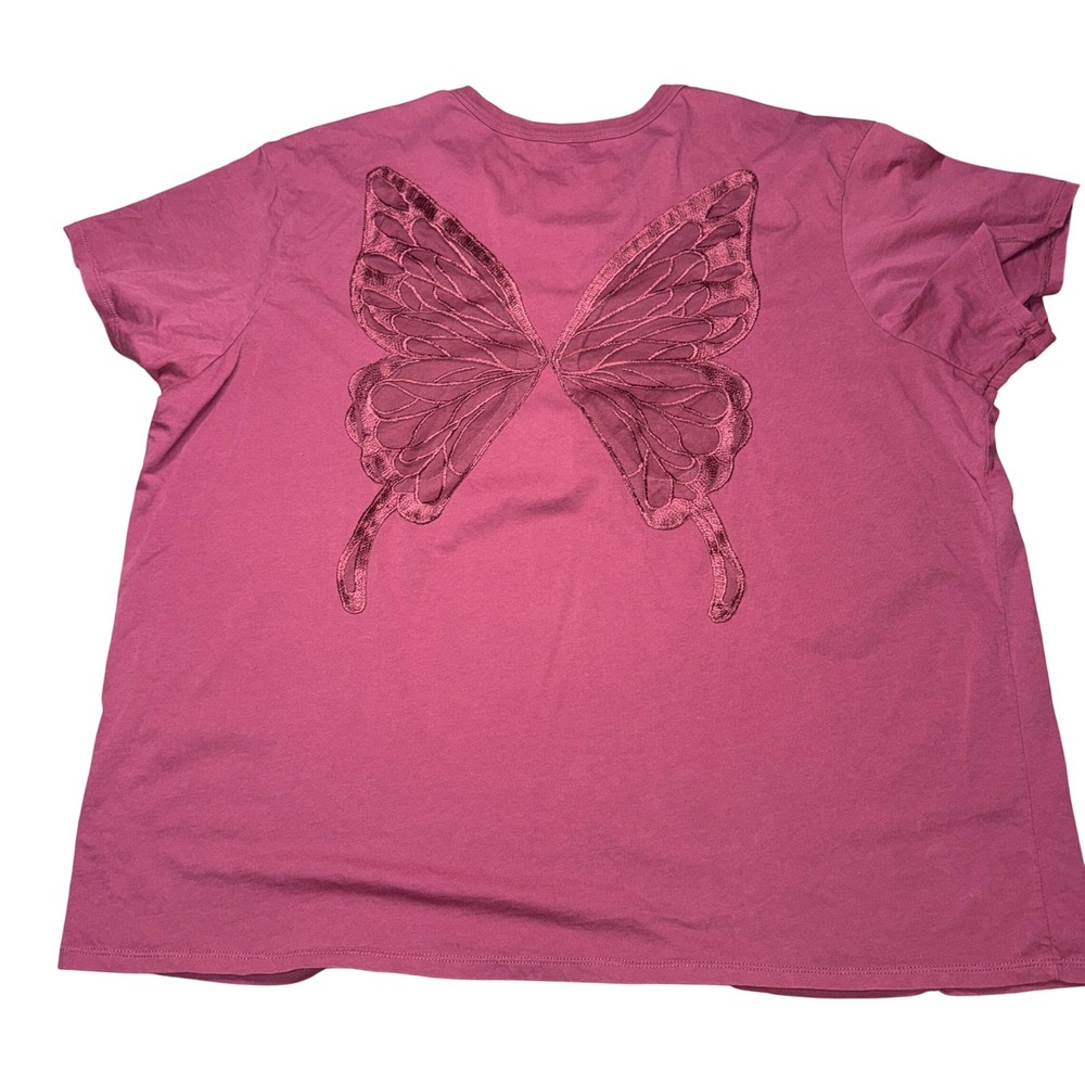 Torrid Heritage Tee 2X Pink Butterfly Mesh Embroidered Back Short Sleeve Knit